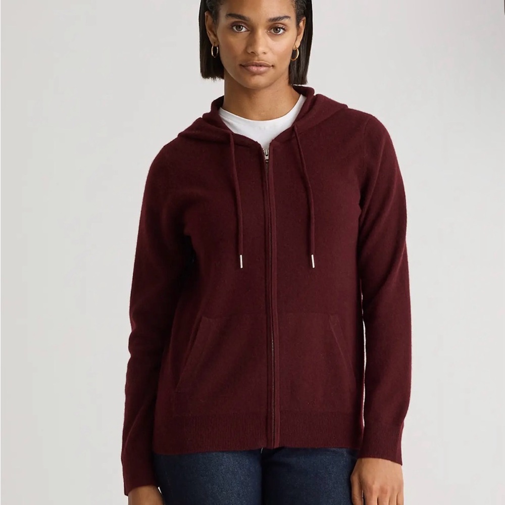 Quince Mongolian Cashmere Full Zip Hoodie for Women  Rich Burgundy Small 398